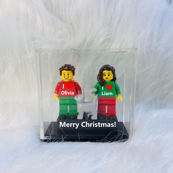 Merry Christmas Personalized Mini Figure - Made using up-cycled LEGO®, Custom Name, Gift for BF, Standing on Bricks Christmas Keepsake