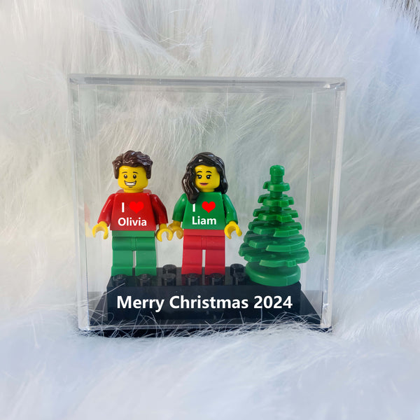 Holiday Ornament Set with N Figures and Tree, Handcrafted Brick Decoration for Christmas, Perfect Family Gift